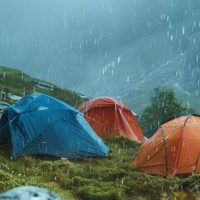 tents in a rainstorm