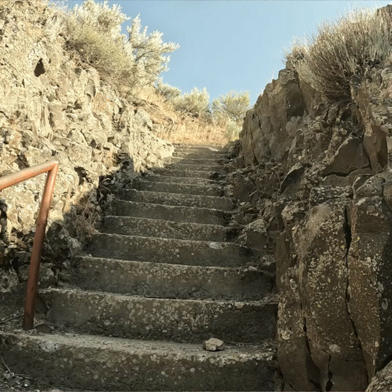 The stairs leading up to the Lake Lenore Caves