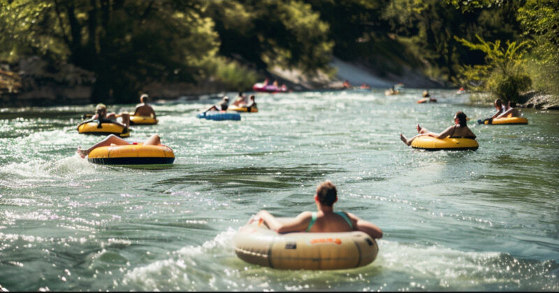 tubing down a river