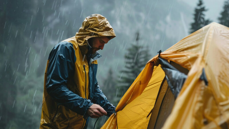 man wearing a rain jacket 